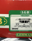 LGB 3600 G Scale Trolley Unpowered Trailer Car LN with box and Stickers.