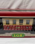 LGB 3011 2rd Class Passenger Coach G Scale Red with seated people. LN/Box