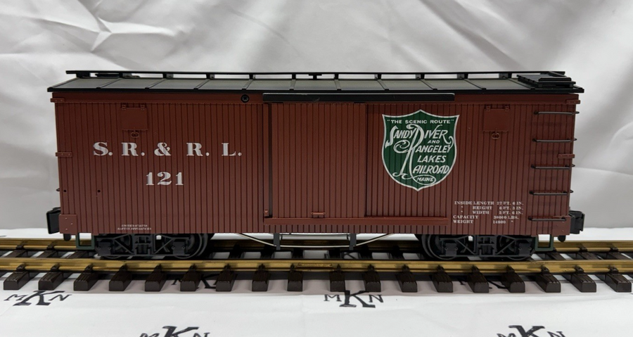 LGB 48670 Sandy River & Rangeley Lakes Boxcar metal wheels knuckles #121 G Scale