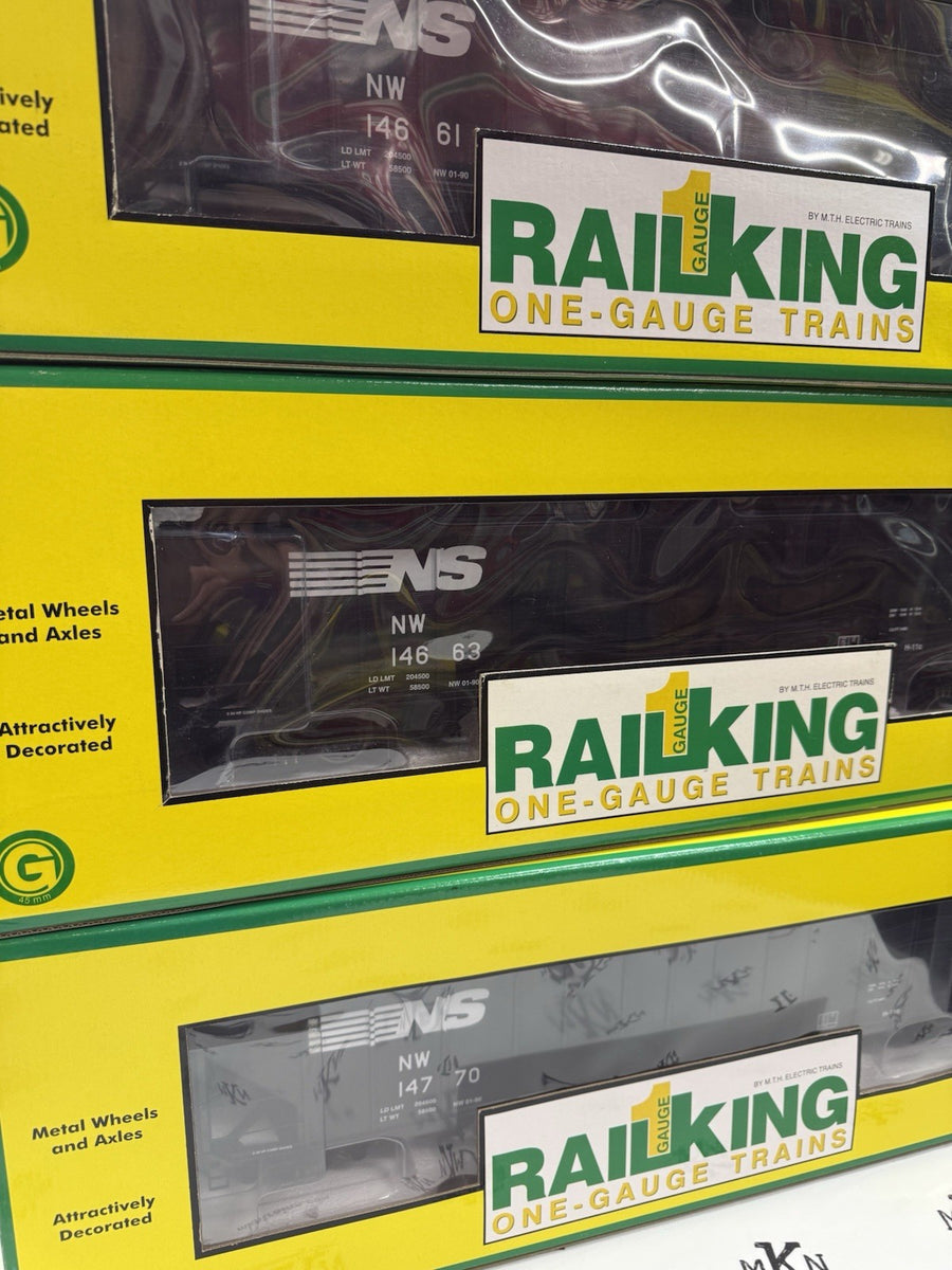 RAILKING One 1 Gauge Norfolk Southern 4 Bay Hoppers 6 Total Box Lot New G Scale