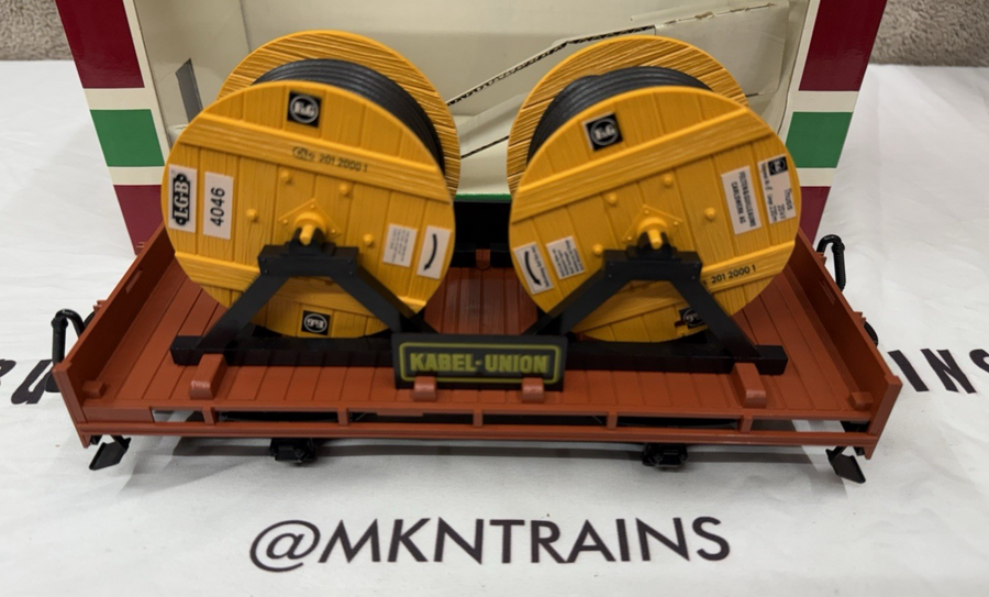 LGB 4002 G Scale Kabel Union Flatcar with Green Cable Reels New/Box
