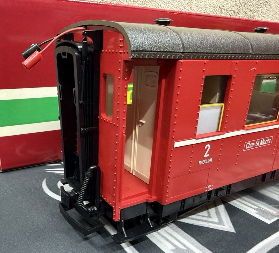 LGB G 3063 RED RHB PASSENGER CAR lighted VG/BOX G Scale