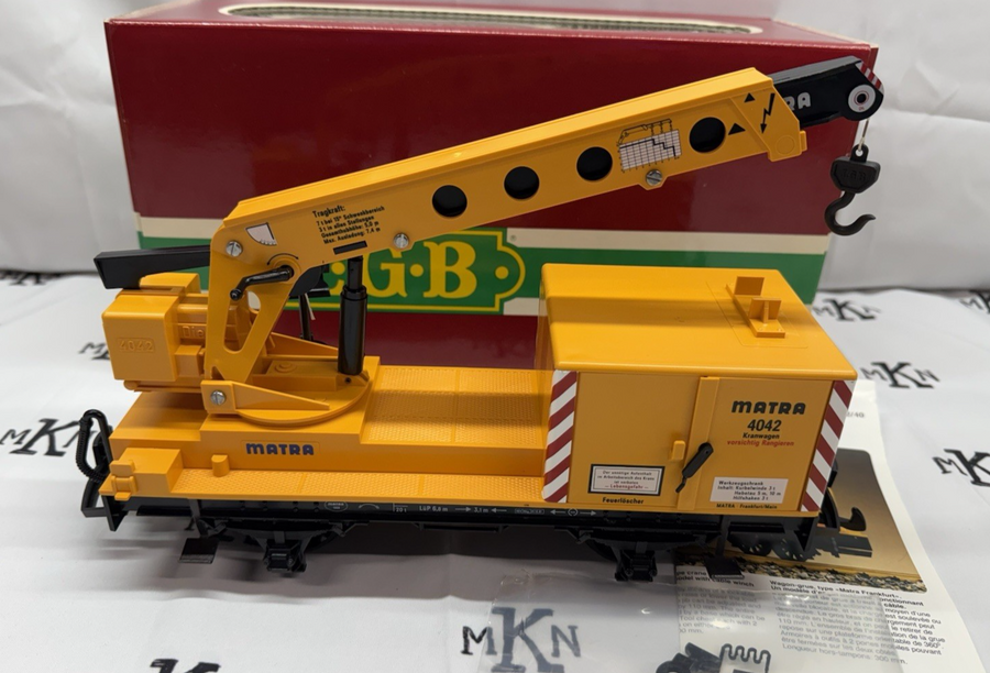 LGB 4042 G Scale Matra Yellow Construction Crane Car New with Sleeve