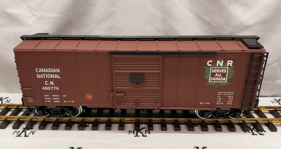 Aristo-Craft ART 46057 G Scale Canadian National Maple Leaf Boxcar metal wheels