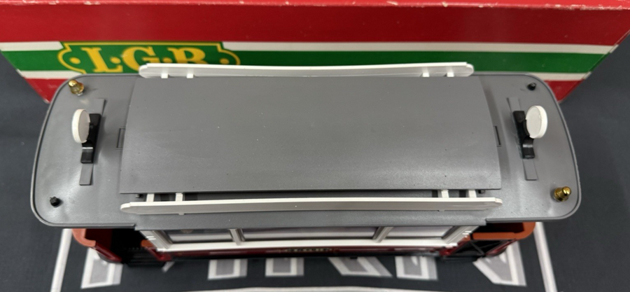 LGB 3600 G Scale Trolley Unpowered Trailer Car LN with box and Stickers.