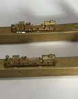 Vintage Railroad Spike Art with train Paper weight Gold plated Railroadiana