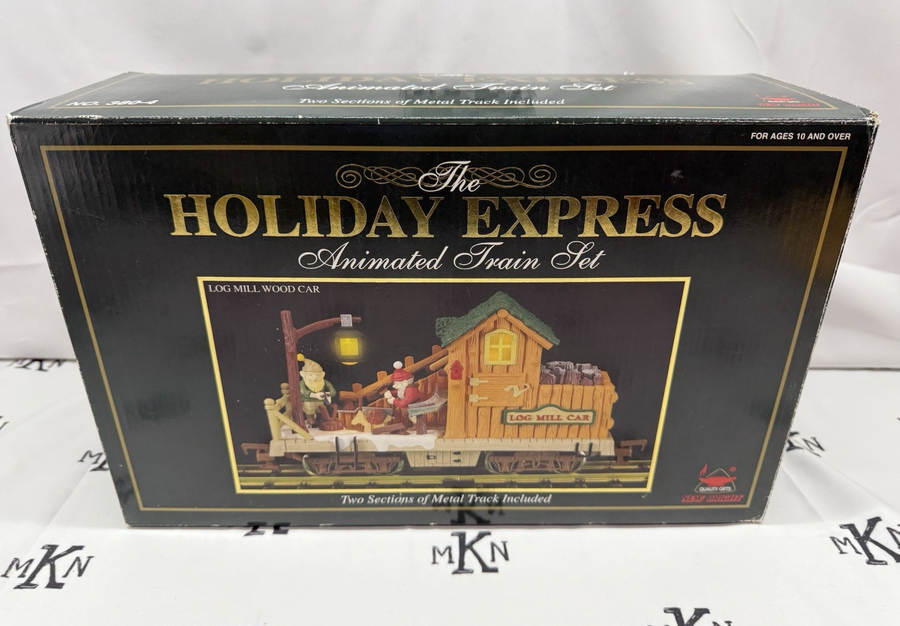 New Birght 380-4 Holiday Express Animated Train Set Log Mill Wood Car New G