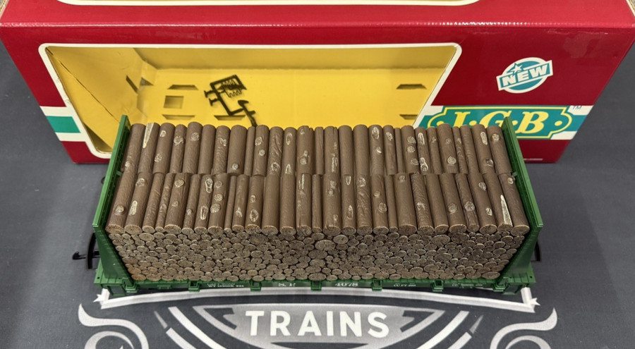 LGB 4078 SOUTHERN PACIFIC BULKHEAD FLATCAR WITH WOOD LOAD LN/BOX G Scale