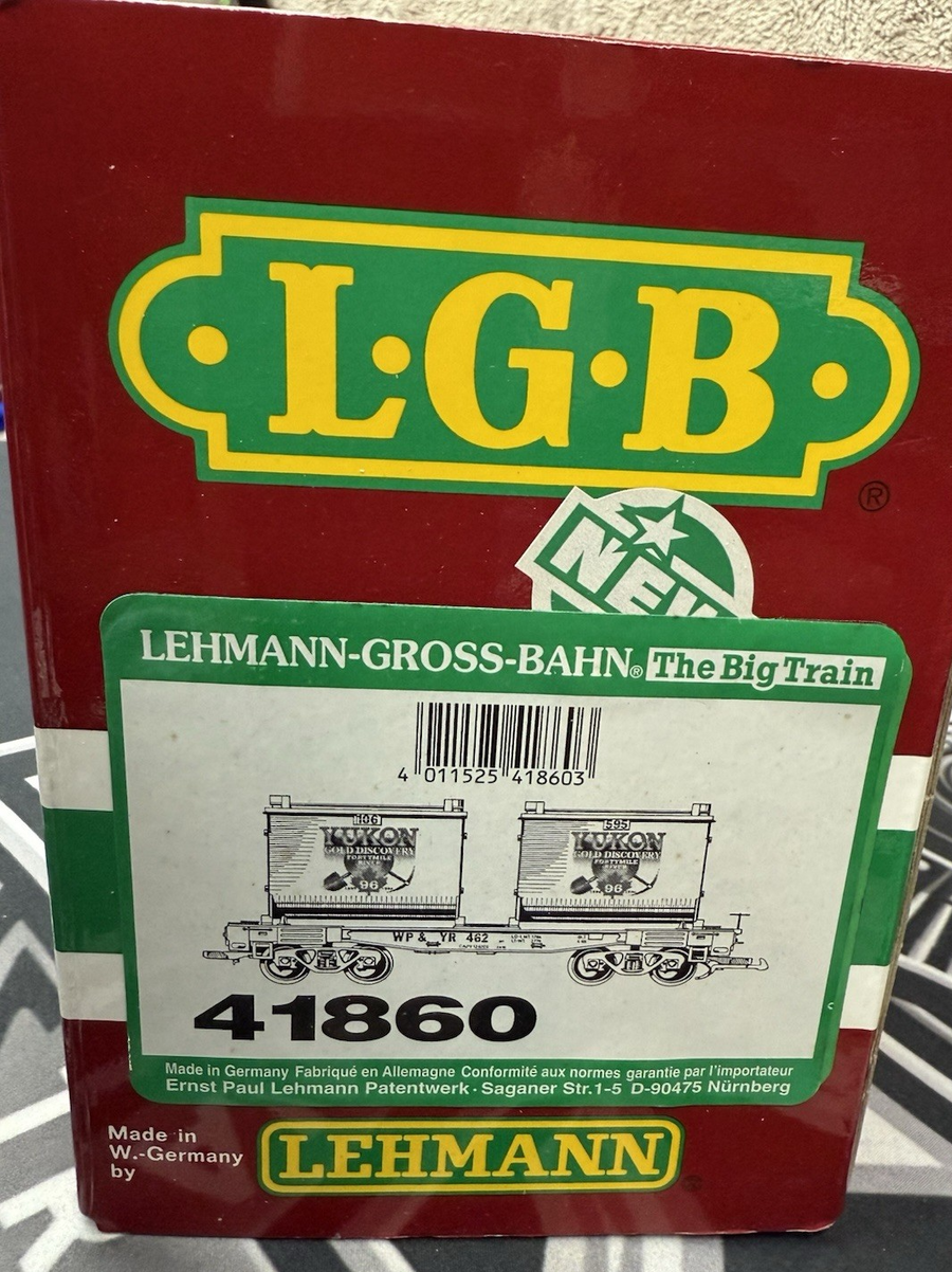 LGB 41860 G Scale WP&YR Yukon Gold Discovery Flatcar with Containers G Scale New