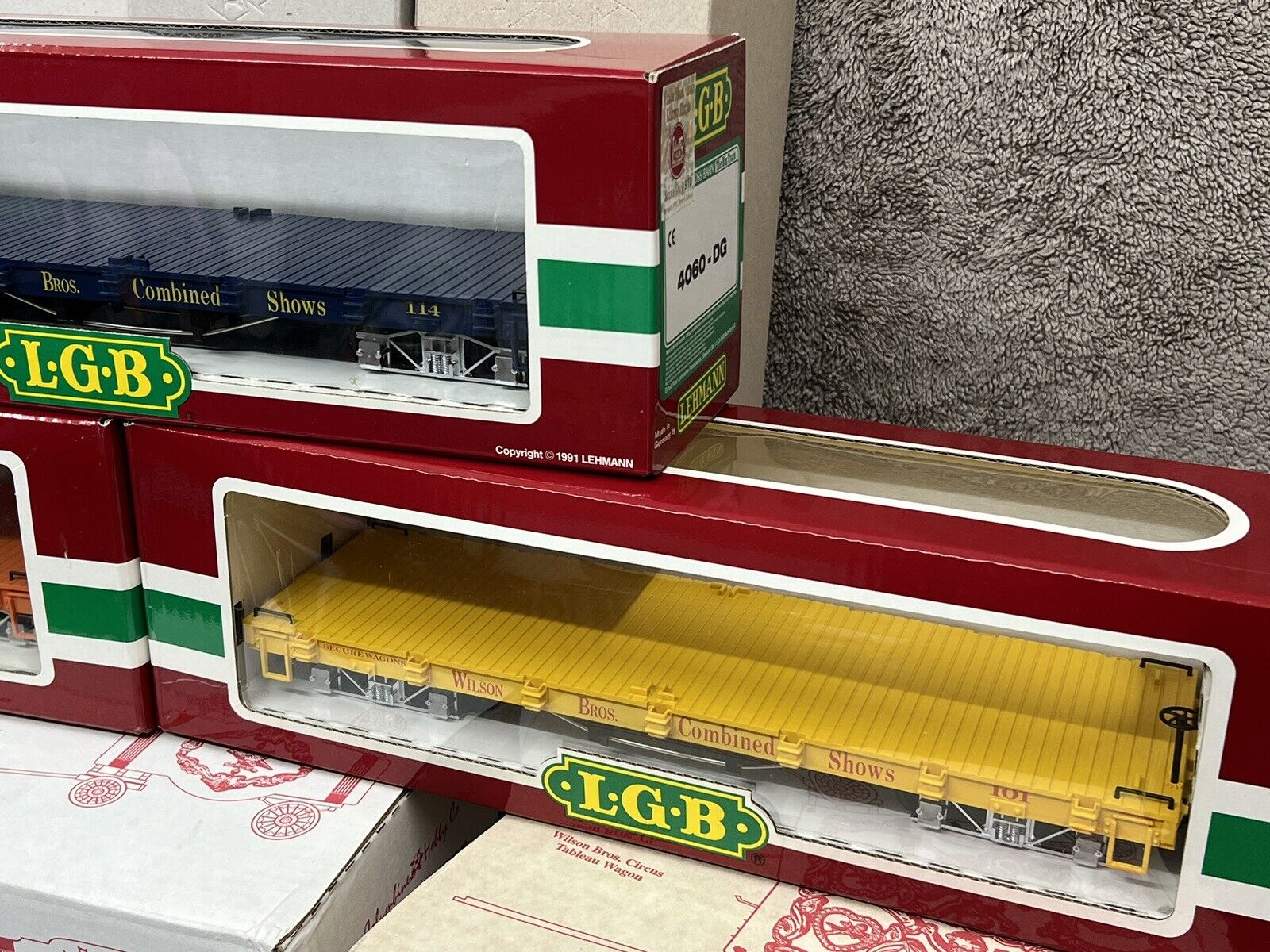 LGB 4060DG, 4160DG & 4260DG WILSON CIRCUS FLATS & WAGONS W/HOLDERS MINT G Scale