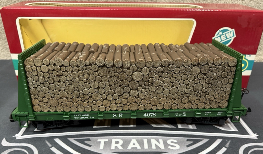 LGB 4078 SOUTHERN PACIFIC BULKHEAD FLATCAR WITH WOOD LOAD LN/BOX G Scale