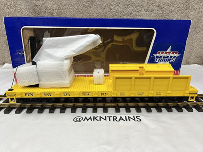 USA Trains/ RO 1821 Pennsylvania Work Flat Car With Crane Load G Scale Yellow