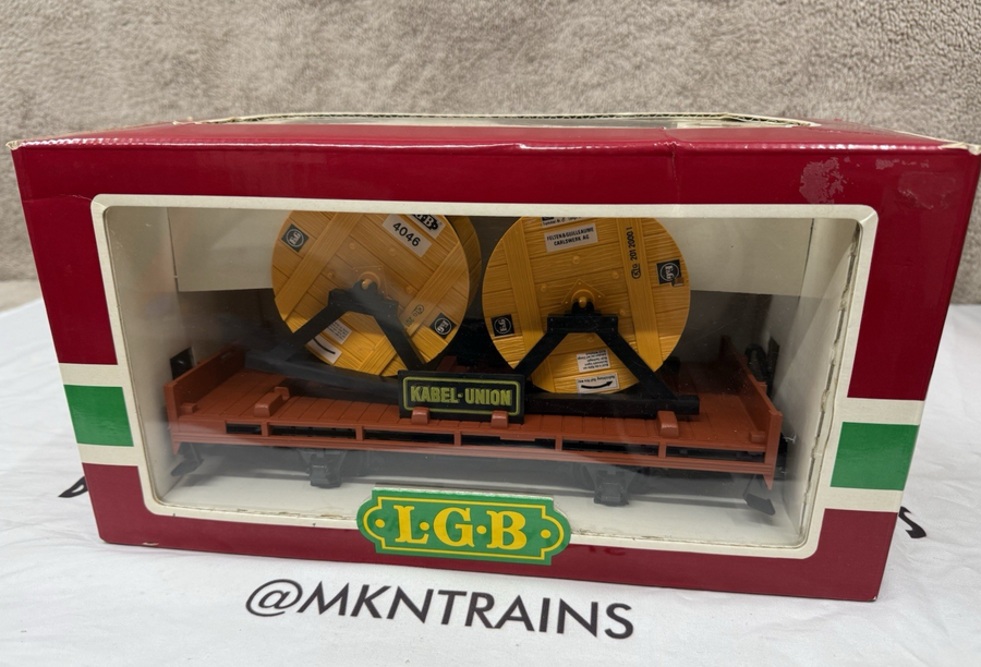 LGB 4002 G Scale Kabel Union Flatcar with Green Cable Reels New/Box