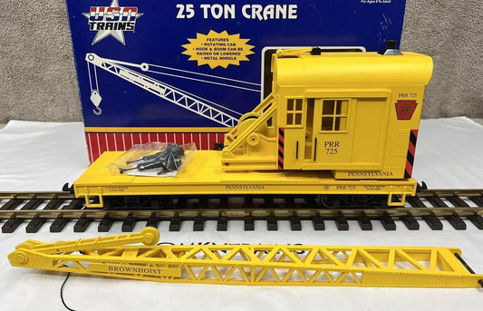 USA Trains R1860 Pennsylvania Yellow 25-Ton Crane w/Metal Wheels LN/Box G Scale