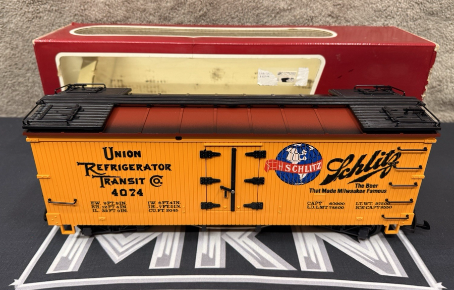 LGB 4074 Z 02 UNION REFRIGERATOR TRANSIT, SCHLITZ BEER REEFER G SCALE EX/Box