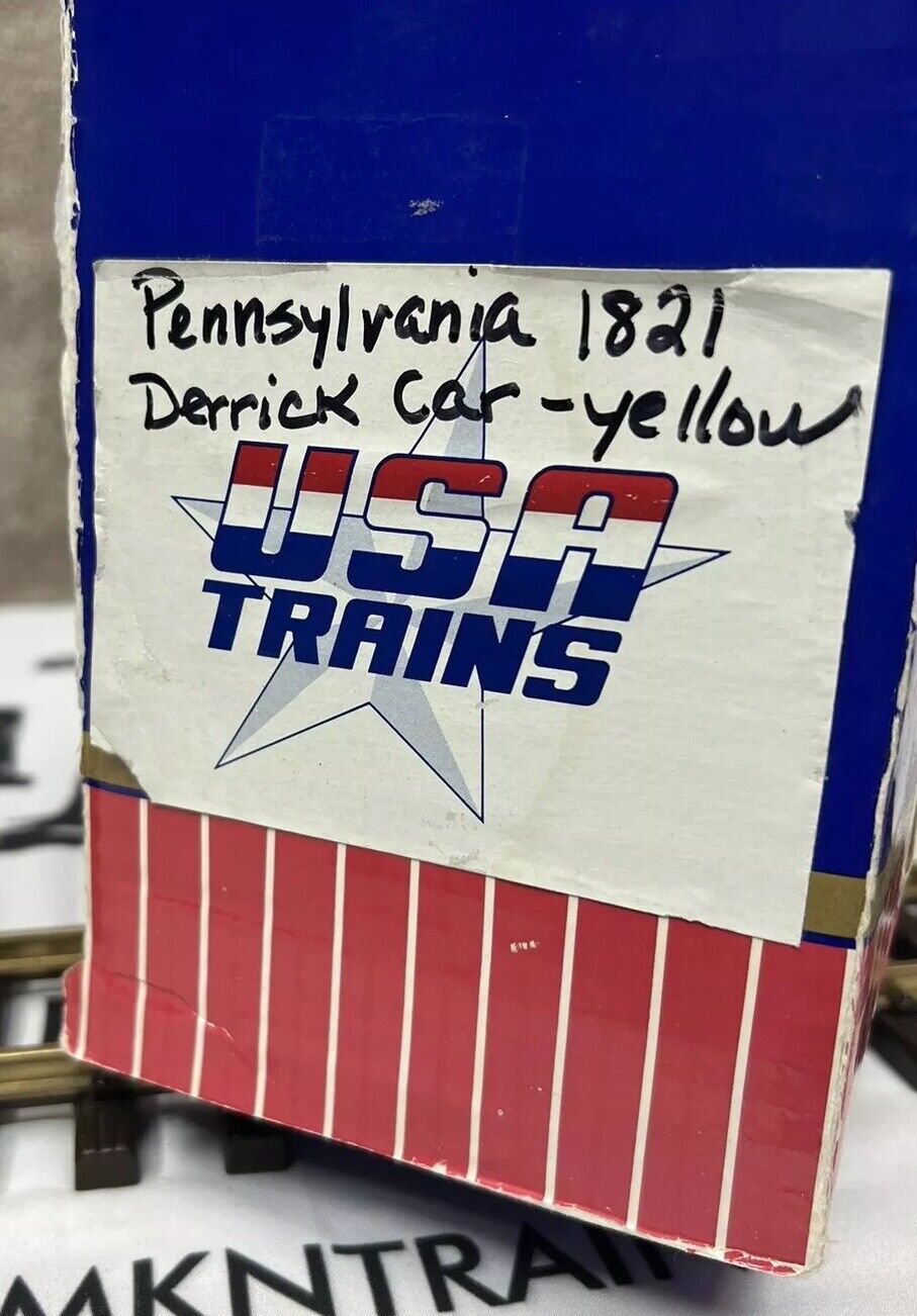 USA Trains/ RO 1821 Pennsylvania Work Flat Car With Crane Load G Scale Yellow