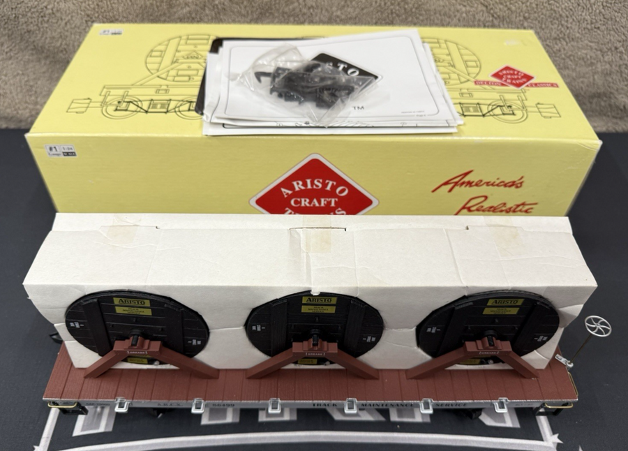 Aristo Craft ART- 86499 Flat Car with Cable Reel Load Brand New G Scale