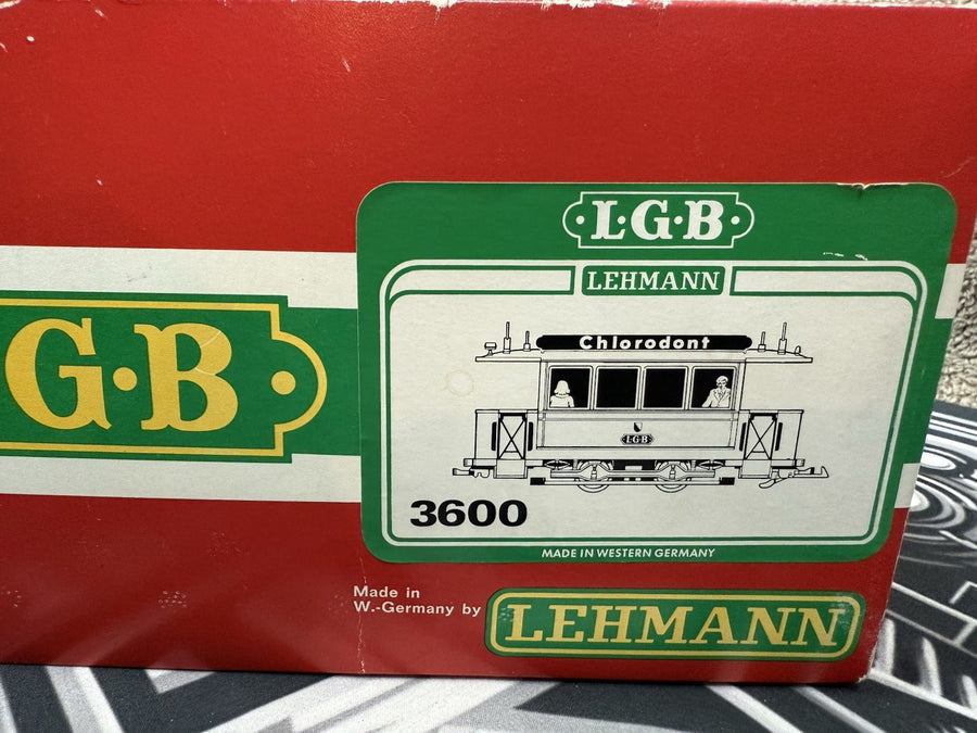 LGB 3600 G Scale Trolley Unpowered Trailer Car LN with box and Stickers.