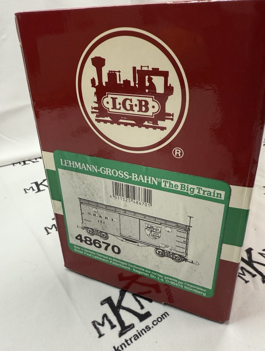 LGB 48670 Sandy River & Rangeley Lakes Boxcar metal wheels knuckles #121 G Scale