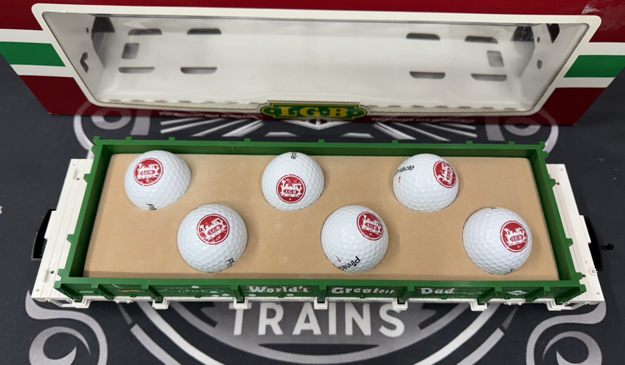 LGB 43610 Flat Car “World’s Greatest Dad” Golf Ball Car LN/Box G Scale