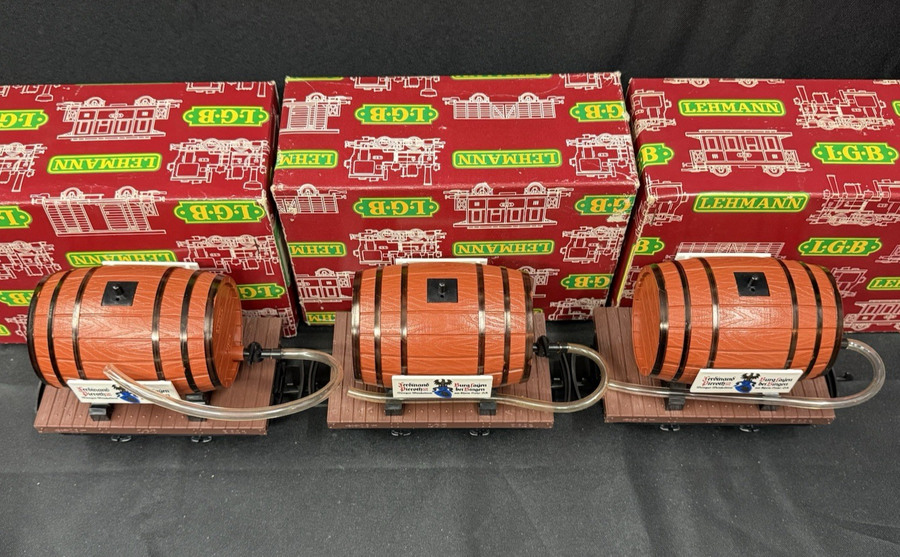 LGB 4047 G-Scale Wine Beer Barrel in NEW old stock G Scale Flat Car Lot of 3