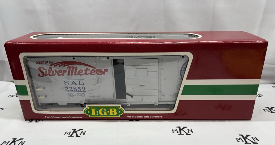 LGB 43913 SEABOARD RAILWAY, SILVER METEOR BOX CAR no trucks G Scale
