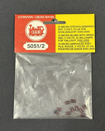 LGB 5051/2 10 MICRO-BULBS, RED, 5 VOLTS, 33 MILLIAMPS, FOR TAIL-LIGHT G Scale