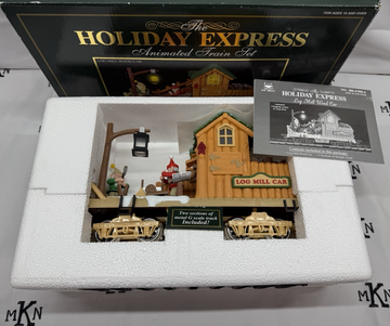 New Birght 380-4 Holiday Express Animated Train Set Log Mill Wood Car New G