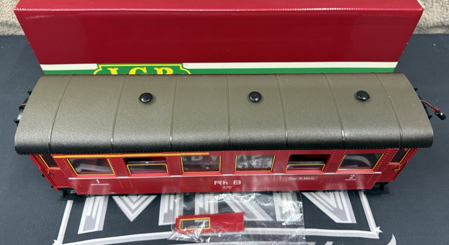 LGB G 3063 RED RHB PASSENGER CAR lighted VG/BOX G Scale