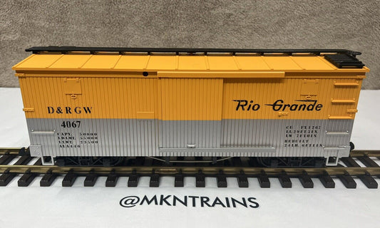 LGB 4067D01 Rio Grande Wood Sheathed Boxcar D&RGW Yellow 4067 G Scale LN