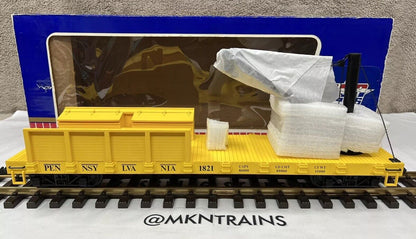 USA Trains/ RO 1821 Pennsylvania Work Flat Car With Crane Load G Scale Yellow