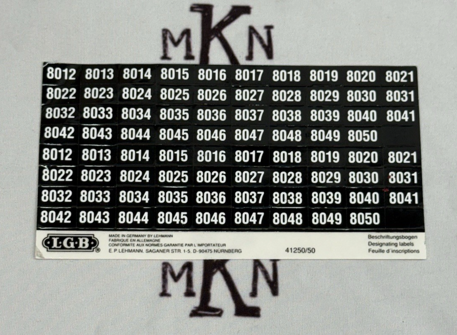 LGB 41250 RhB Rhaetian Railway Decal Road # Sticker Sheet Original Ger ...