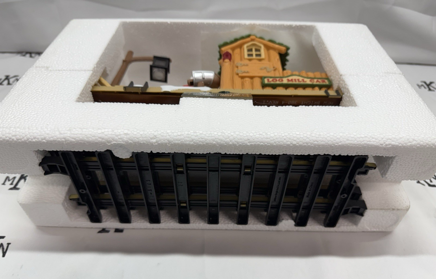 New Birght 380-4 Holiday Express Animated Train Set Log Mill Wood Car New G