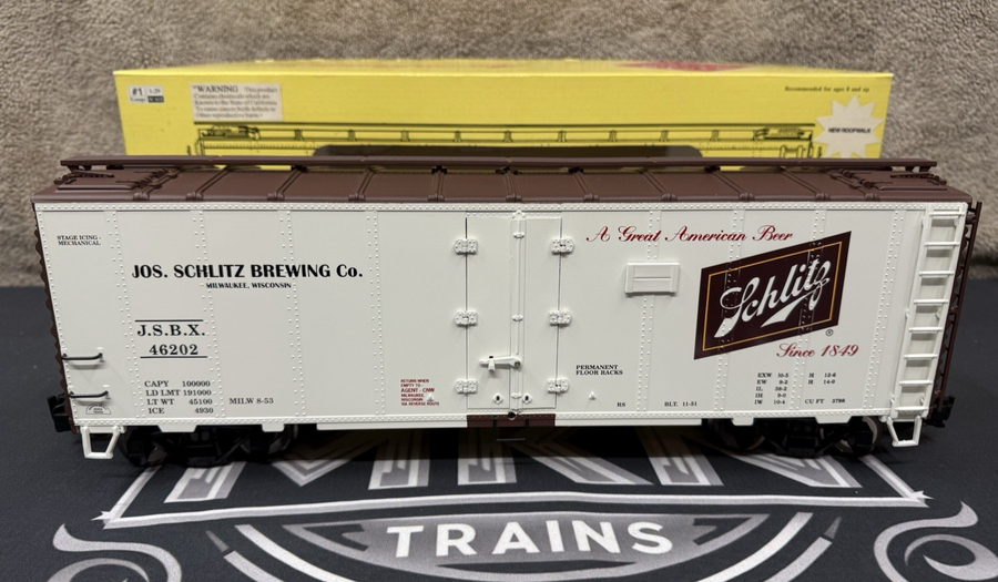 ARISTO CRAFT ART-46202 SCHLITZ BEER Reefer METAL WHEELS G SCALE LN/BOX