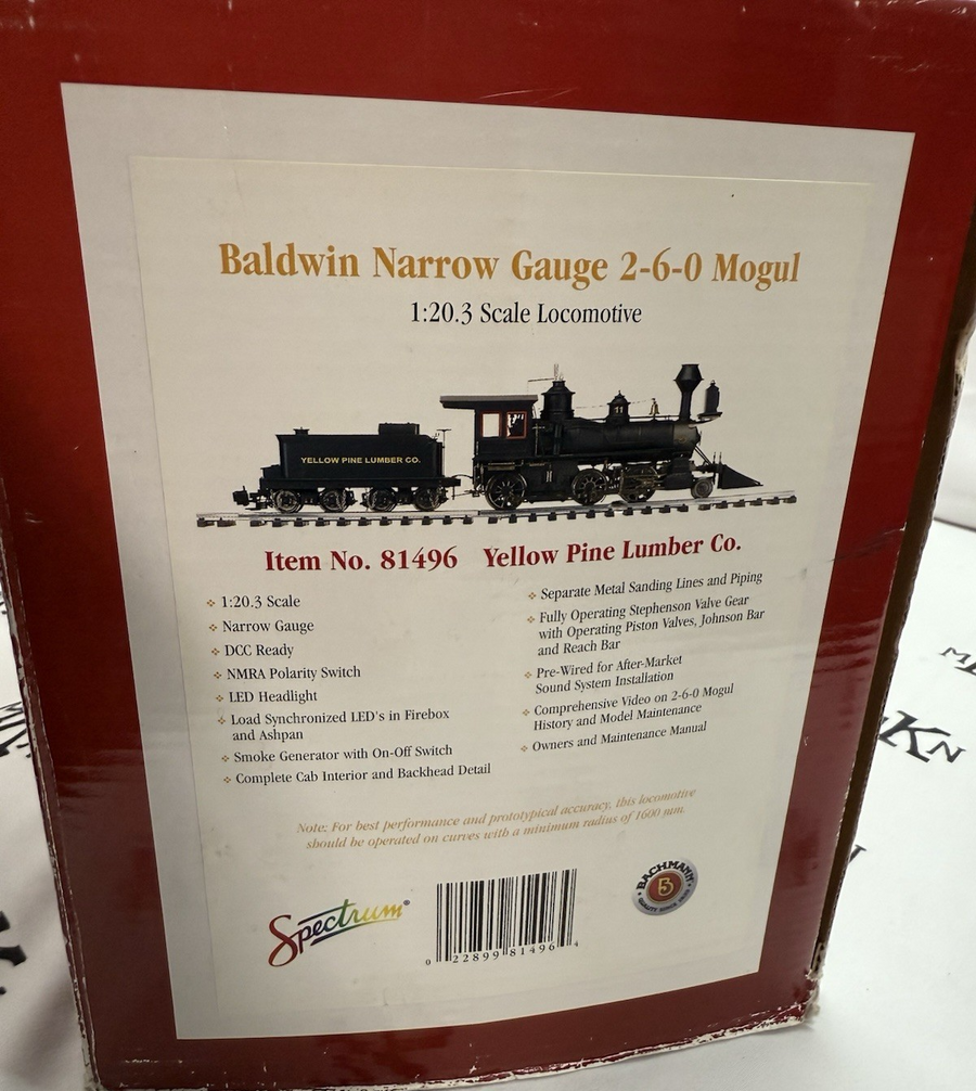 Bachmann 81496 G Scale Yellow Pine Lumber 2-6-0 Mogul Steam Locomotive