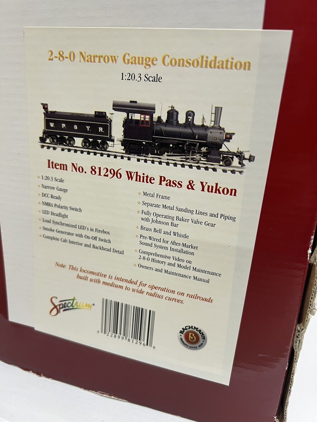 Bachmann 81296 White Pass & Yukon 2-8-0 Undecorated Steam Engine LN Spectrum G