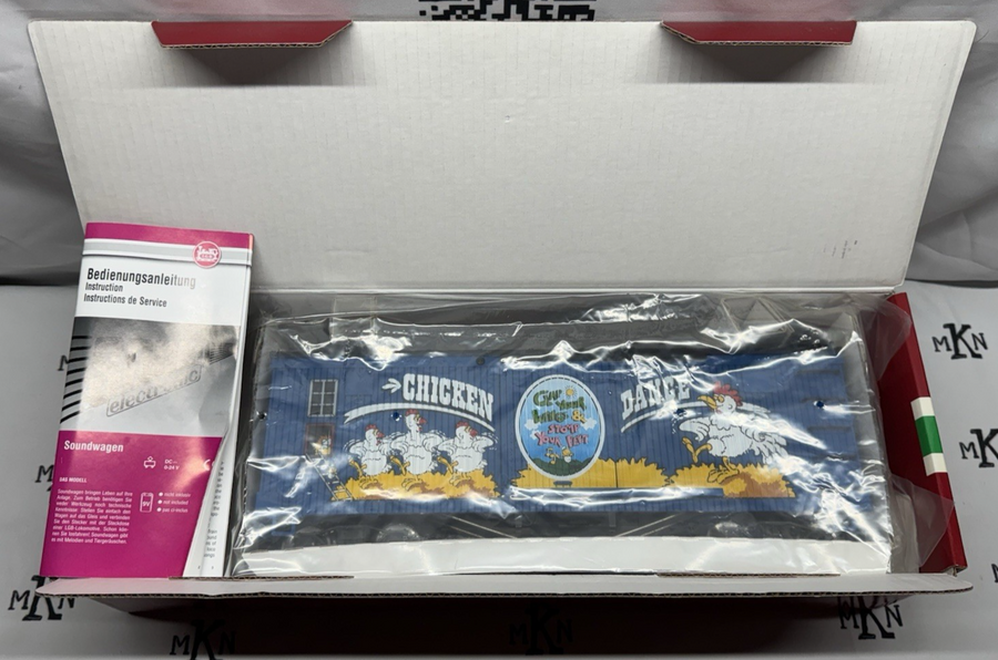 LGB 44671 Chicken Dance Boxcar with Sound Metal Wheels G Scale New Box/Sleeve