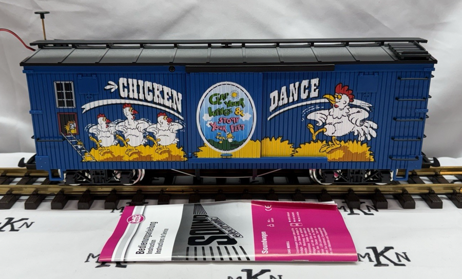 LGB 44671 Chicken Dance Boxcar with Sound Metal Wheels G Scale New Box/Sleeve