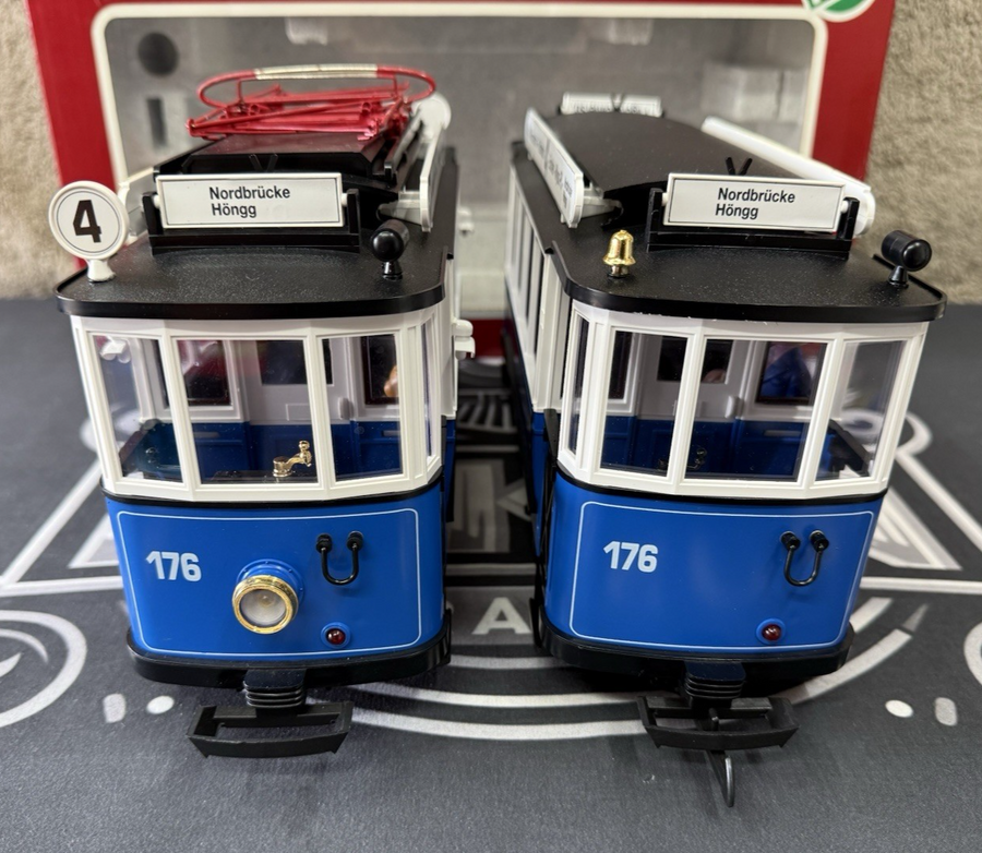 LGB 20202 2035 Trolley Street Cars Set Blue G Scale Tested LN/Box