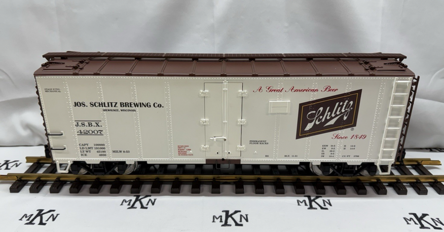 ARISTO CRAFT ART 46202 SCHLITZ BEER Reefer METAL WHEELS G SCALE LN/BOX