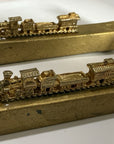 Vintage Railroad Spike Art with train Paper weight Gold plated Railroadiana