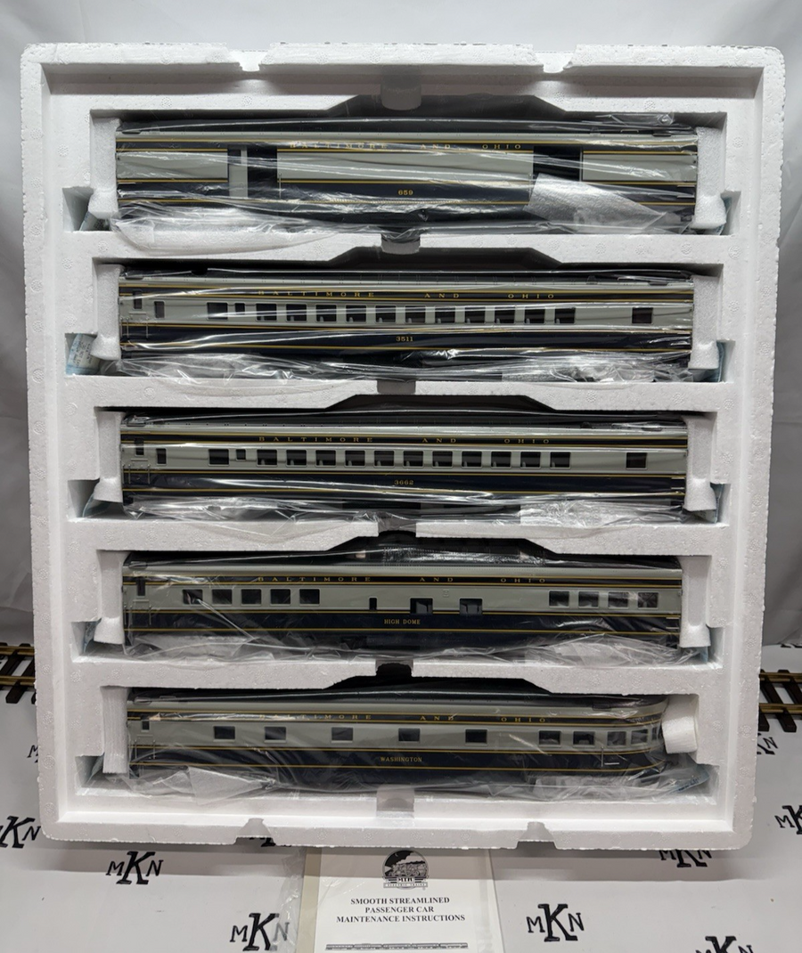 MTH 20-6565 Baltimore & Ohio ABS 5 Car Smooth Passenger Set Brand New O Gauge