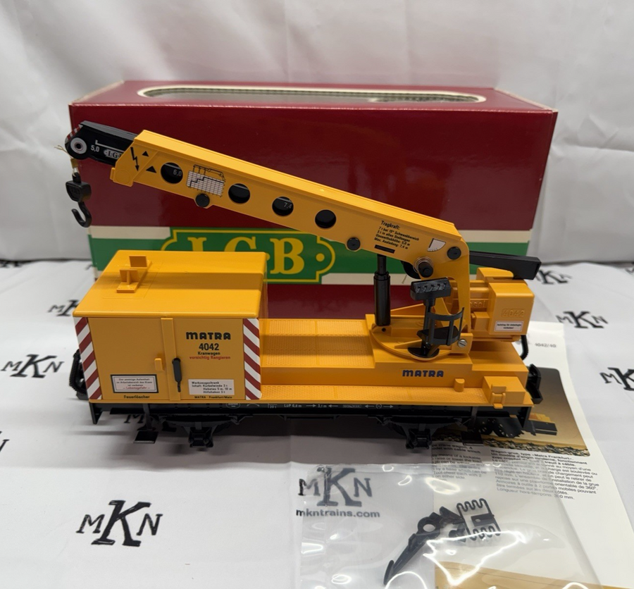 LGB 4042 G Scale Matra Yellow Construction Crane Car New with Sleeve