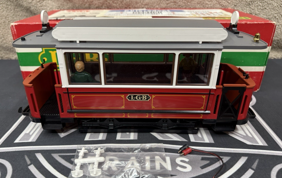 LGB 3600 G Scale Trolley Unpowered Trailer Car LN with box and Stickers.