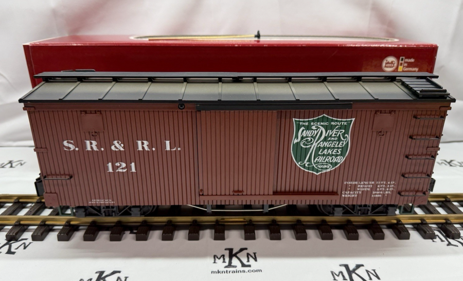LGB 48670 Sandy River & Rangeley Lakes Boxcar metal wheels knuckles #121 G Scale