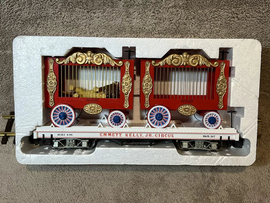 Bachmann 98371 Emmett Kelly Jr CIRCUS Flat Car Cages Preowned