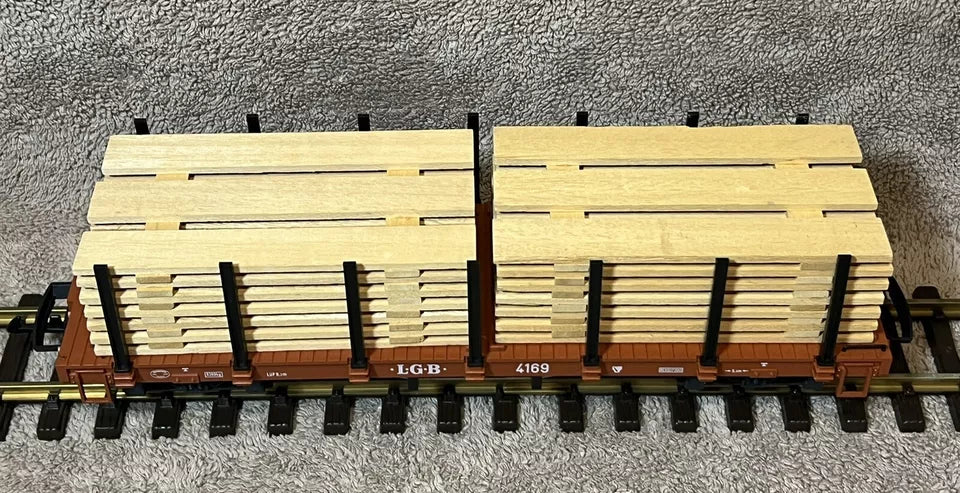 LGB 4169 G Scale Flatcar with Lumber Load - Plastic Wheels New/box